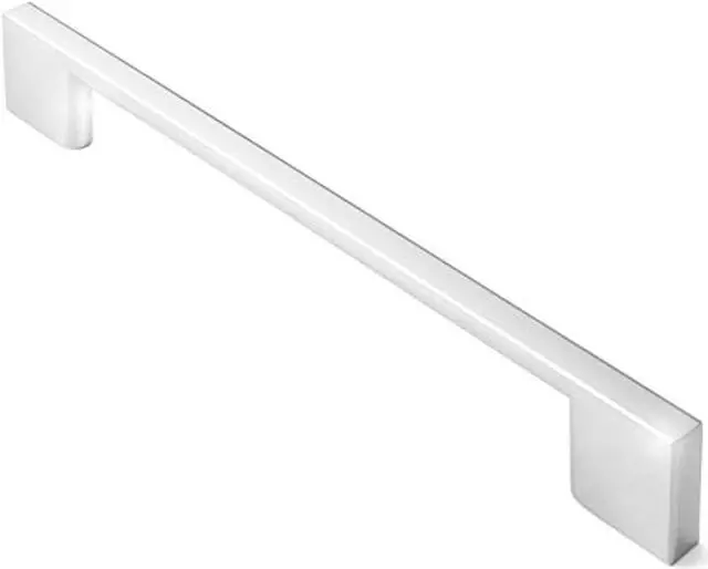 Alt view image 5 of 7 - Cauldham 10 Pack Solid Kitchen Cabinet Pulls Handles (6-5/16" Hole Centers) - Modern Thin Profile Drawer/Door Hardware - Style M255 - Polished Chrome