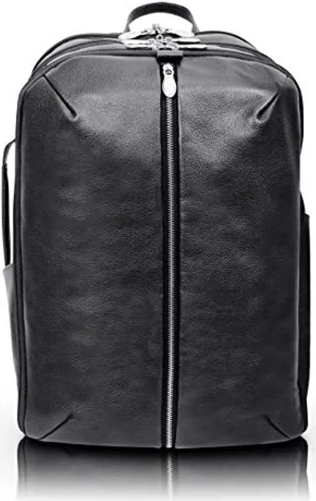 Main image of mckleinusa englewood, pebble grain calfskin leather, 17" leather, triple compartment, carry-all, laptop & tablet weekend backpack, black (18895)