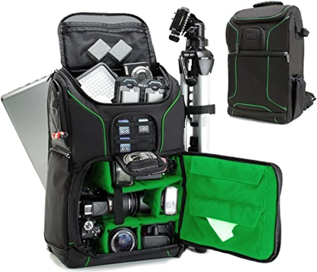 Alt view image 12 of 12 - Digital SLR Camera Backpack (Green) with 15.6" Laptop Compartment by USA Gear features Padded Custom Dividers , Tripod Holder , Rain Cover and Storage for DSLR Cameras by Nikon , Canon , Sony