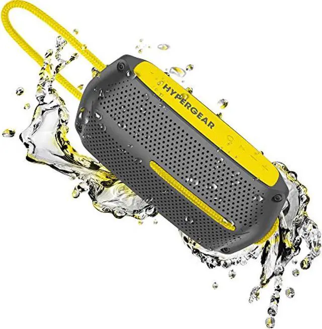 Main image of hypergear wave wireless hd stereo sound speaker [ipx4 waterproof] streams music & calls from any bluetooth device at home, outdoors, beach, park, pool, boat, backyard, or campground (grey/yellow)
