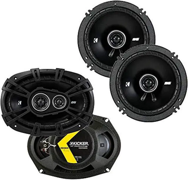 Main image of kicker 43dsc69304 d series 6x9 inch 360 watt 3 way dual speakers with 43dsc6504 6.5 inch 240 watt 2 way 4 ohm car audio coaxial speakers