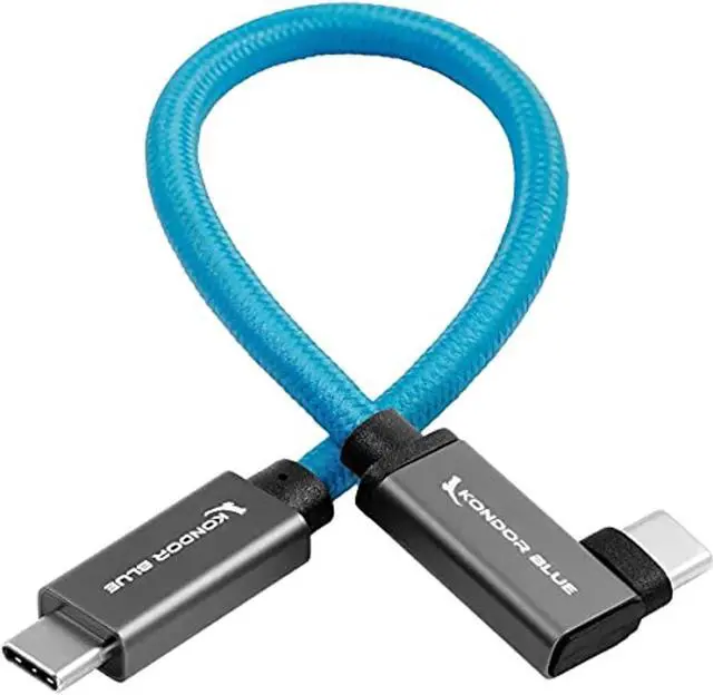 Alt view image 2 of 5 - kondor blue usb c to usb c braided cable | fast charging 100w | fast data transfer 10gbps | 6k ssd video recording for bmpcc 4k/6k z cam + more | samsung t5/t7 (right angle, 12")