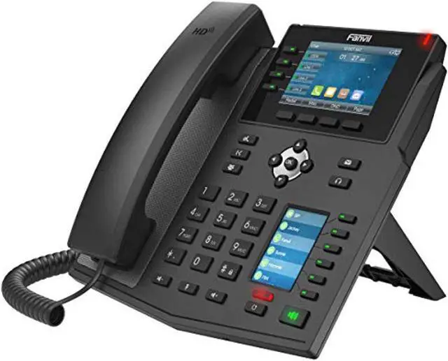 Main image of fanvil x5u high-end voip phone, 3.5-inch color display, 2.4-inch side color display for dss keys. 16 sip lines, dual-port gigabit ethernet, power adapter not included