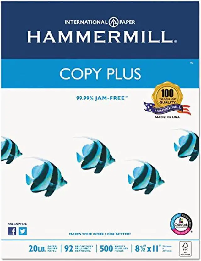 Main image of hammermill 105007 copy plus copy paper, 92 brightness, 20lb, 8-1/2 x 11, white, 5000 sheets/carton