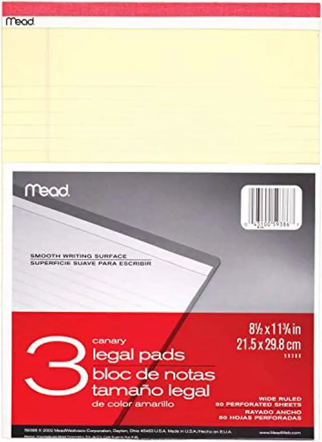 Alt view image 2 of 3 - Mead Canary Legal Pads, 8.5 X 11.75 Inches, 3 Pack, 50 Sheets (59386)