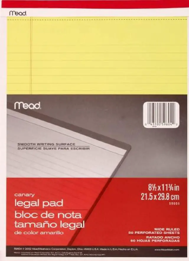 Alt view image 2 of 2 - Mead Canary Legal Pad, 8.5 X 11.75 Inches, 50 Sheets (59604)