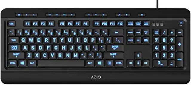 Alt view image 18 of 20 - AZIO KB505U Black USB Wired Standard Large Print 3 Color Backlit Keyboard