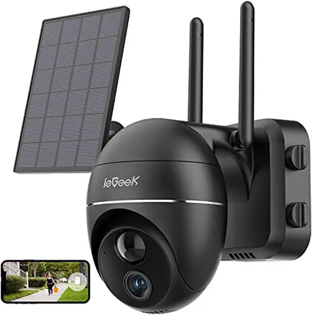 Alt view image 2 of 2 - security camera outdoor, solar powered 360 ptz wireless outdoor security camera, iegeek wifi security camera with pan 355 tilt 120, 15000mah 1080p, pir motion detection, 2-way talk, ip65 (black)