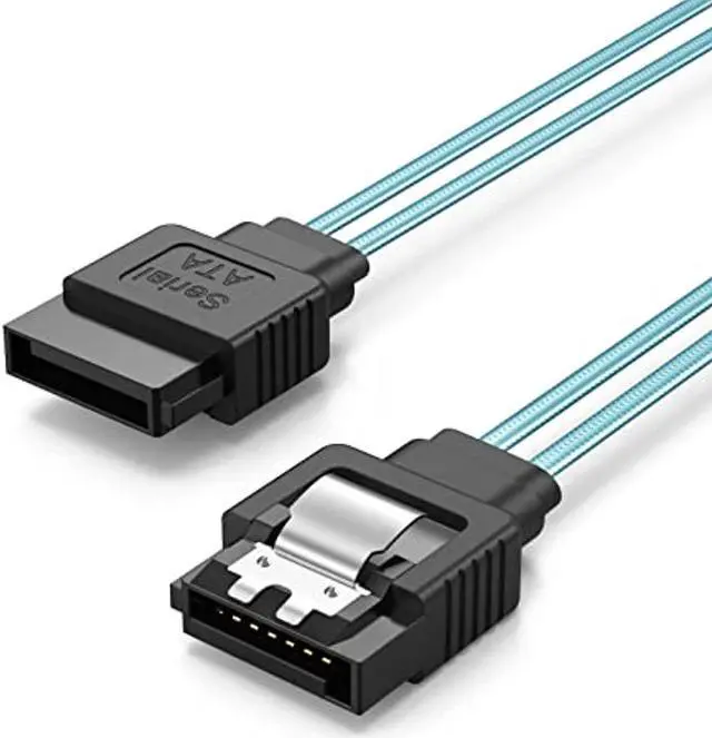 Main image of cablecreation sata iii cable, [5-pack] 8-inch sata iii 6.0 gbps 7pin female straight to straight angle female data cable with locking latch, 0.6 ft blue