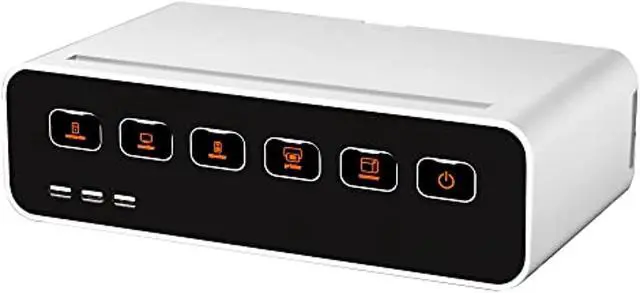 Alt view image 11 of 13 - Kantek PowerCentral Cable Management/Power Hub/Surge Protector/Monitor-Tablet Stand, Connect 5 Power Cords and 3 USB Ports, 11.8-Inch Wide x 6.7-Inch Deep x 3.5-Inch High, White/Black (CM1100)