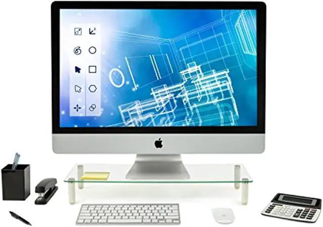 Alt view image 7 of 8 - Mount-It! Glass Monitor Stand Desktop Riser | 27" Max Screen Size | 22" X 8"