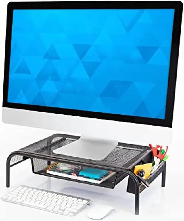 Alt view image 6 of 7 - Mount-It! Metal Mesh Monitor Stand Riser with Pullout Drawer | 32" Max Screen Size