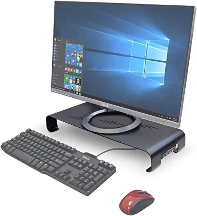 Alt view image 2 of 3 - syba monitor stand riser for computer, laptop, printer, notebook and all flat screen display with 19" platform and 3" height with usb 3.0 hub, black