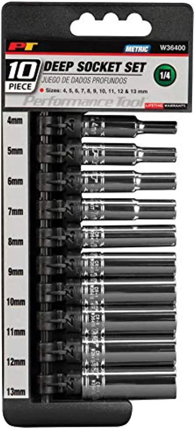 Alt view image 2 of 4 - Performance Tool - W36400 - 10-Piece 1/4" Metric Socket Set Deep