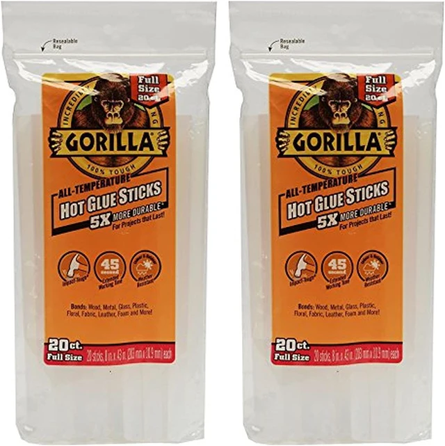 Main image of gorilla 3032016 hot glue sticks 8" full size (20 count), clear (2 pack)