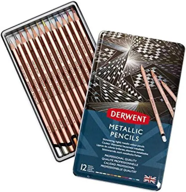 Main image of derwent colored pencils, drawing, art, metal tin, metallic, 12 count (2305599)