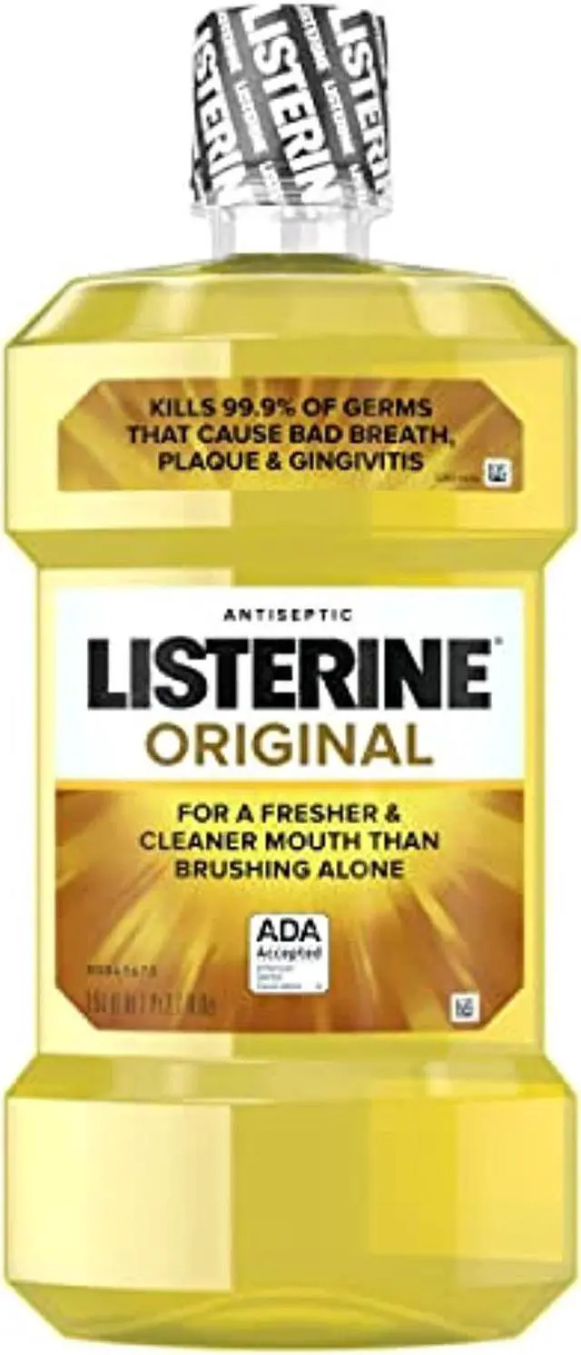Main image of listerine original antiseptic oral care mouthwash to kill 99% of germs that cause bad breath, plaque and gingivitis, ada-accepted, 1.5 l, pack of 6