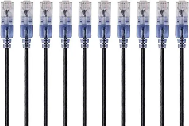Alt view image 5 of 14 - Monoprice SlimRun Cat6A Ethernet Patch Cable - Network Internet Cord - RJ45, 550Mhz, UTP, Pure Bare Copper Wire, 10G, 30AWG, 5ft, Black, 10-Pack