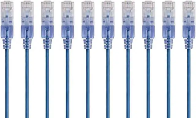 Alt view image 4 of 9 - Monoprice SlimRun Cat6A Ethernet Patch Cable - Network Internet Cord - RJ45, Stranded, UTP, Pure Bare Copper Wire, 30AWG, 2ft, Blue, 10-Pack