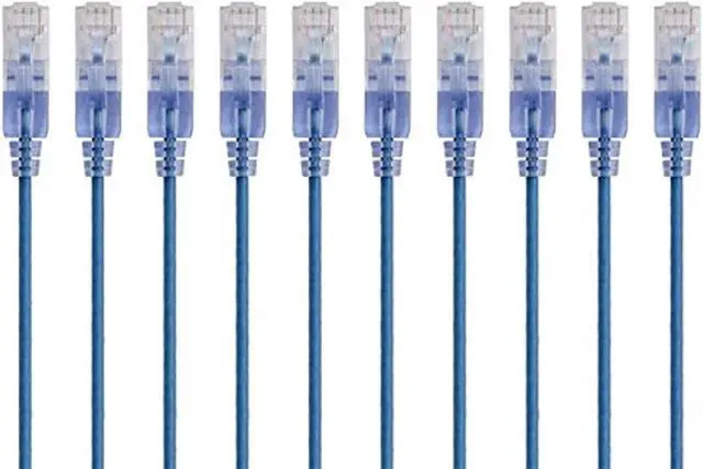 Alt view image 13 of 18 - Monoprice SlimRun Cat6A Ethernet Patch Cable - Network Internet Cord - RJ45, 550Mhz, UTP, Pure Bare Copper Wire, 10G, 30AWG, 1ft, Blue, 10-Pack