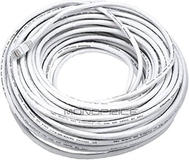 Alt view image 7 of 11 - Monoprice Cat6 Ethernet Patch Cable - 100 Feet - White | Network Internet Cord - RJ45, Stranded, 550Mhz, UTP, Pure Bare Copper Wire, 24AWG