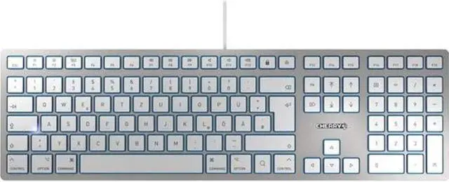 Main image of cherry kc 6000 slim keyboard - cable connectivity - usb interface - english (us) - mac os - scissors keyswitch - silver, white - taa compliance
