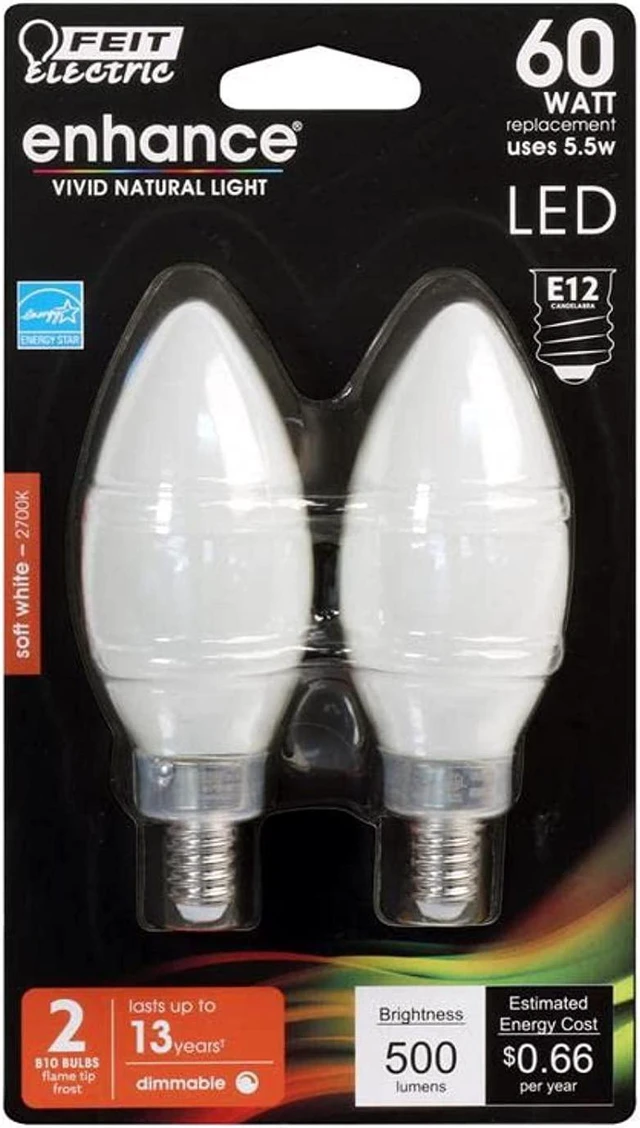 Main image of feit electric enhance blunt tip e12 (candelabra) filament led bulb soft white 60 watt equivalence
