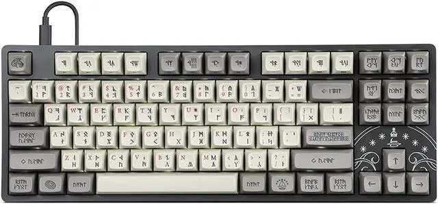 Main image of drop + the lord of the rings dwarvish mechanical keyboard, holy panda x switches, gray entr tenkeyless anodized aluminum case, white backlighting, usb-c, doubleshot mt3 keycaps, tkl layout