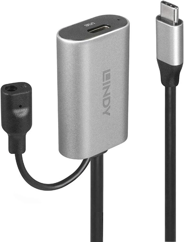 Main image of lindy 43271 5 m usb 3.1 active extension cable type c to c - black/silver