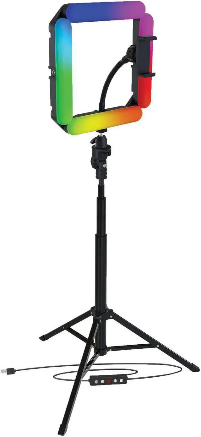 Alt view image 2 of 3 - Bower Modular Quad White & RGB Ring Light with 60" Tripod & Ball-Head & Smartphone Holder, Black