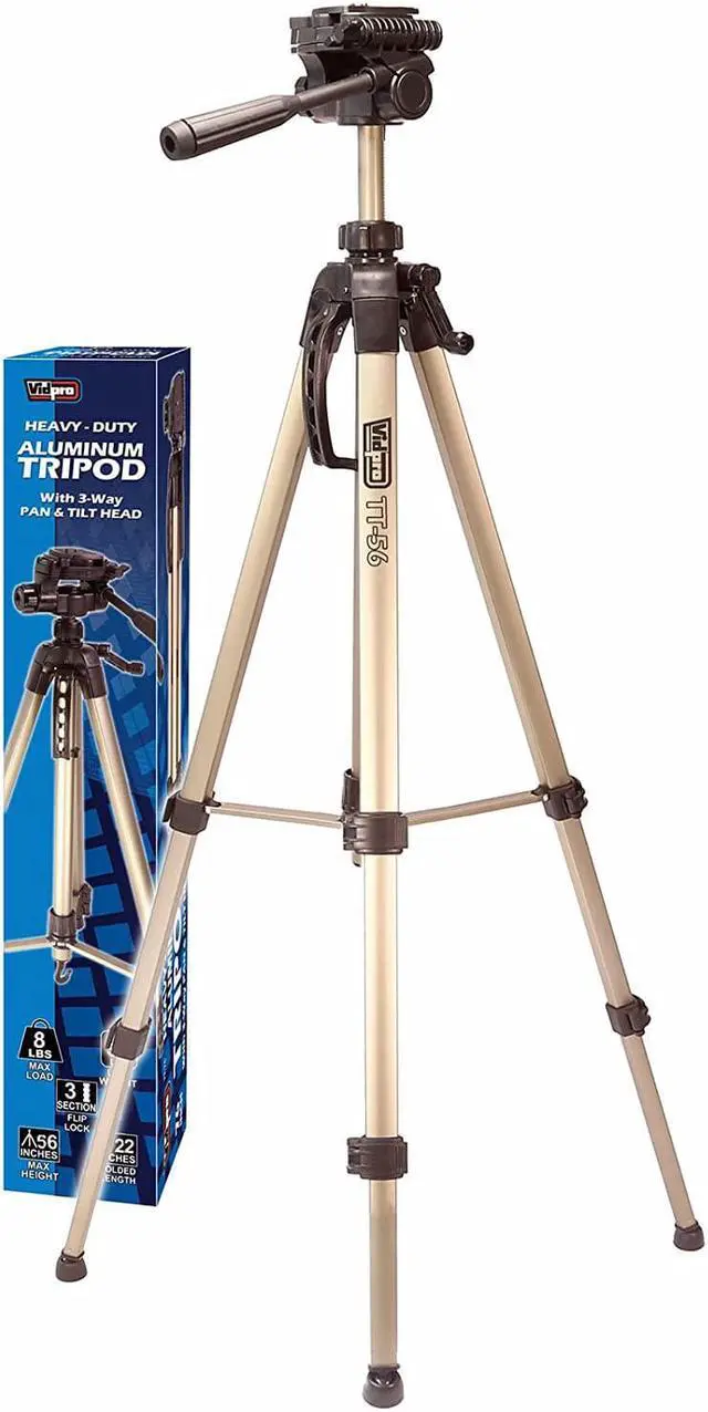 Alt view image 5 of 9 - Vidpro TT-56 56" Heavy-Duty Aluminum Tripods with 3-Way Pan & Tilt Head & Case