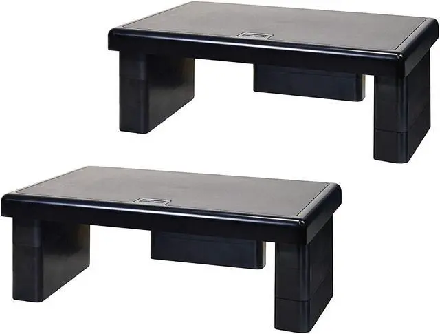 Main image of dac stax computer monitor riser, ultra-sturdy adjustable desktop monitor stand, supports up to 66 pounds, medium size, 2-pack, for dual monitor setup