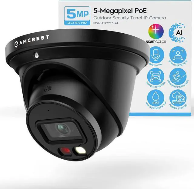 Alt view image 2 of 2 - Amcrest AI Turret IP PoE Camera w/ 164ft Nightvision, Security IP Camera Outdoor, Built-in Microphone, Human & Vehicle Detection, 129° FOV, 5MP@20fps IP5M-T1277EB-AI