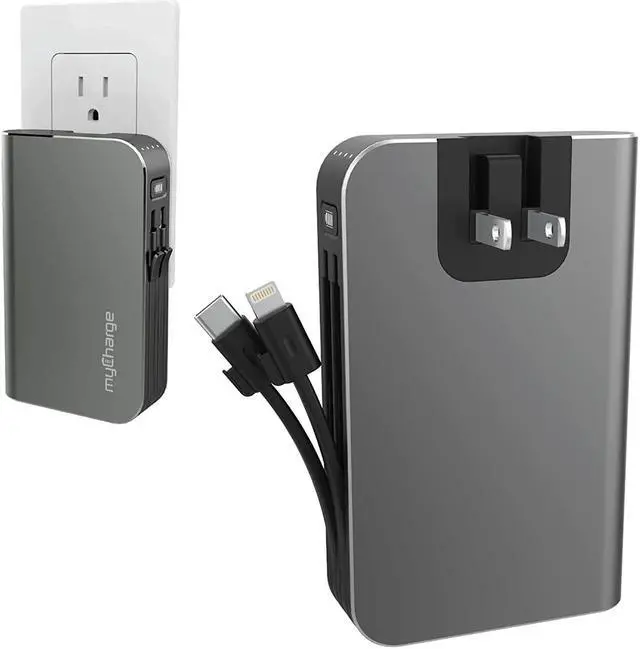 Alt view image 14 of 14 - myCharge Portable Charger with Built in Cables [iPhone Lightning + USB C] 10050 mAh 18W Fast Charge Hub Turbo Power Bank External Battery Pack | AC Wall Charger Plug, Dual Cords, USB-A Output
