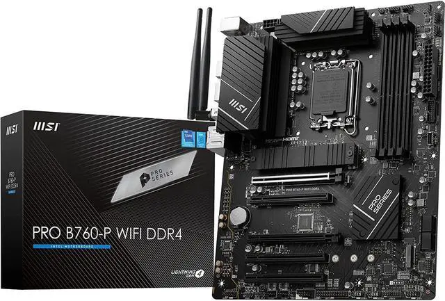 Main image of msi pro b760-p wifi ddr4 atx motherboard, 4x ddr4~128gb, 5x pci-e x16, 2x m.2, 4x sata, 2x usb 3.2 , 4x usb 2.0, 1x usb-c