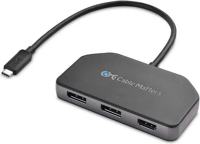 Main image of cable matters 4k triple display usb c hub with 2x displayport, 1x hdmi, and 100w charging for windows - displayport 1.4 and dsc 1.2 enabled for triple 4k 60hz display - not compatible with mac
