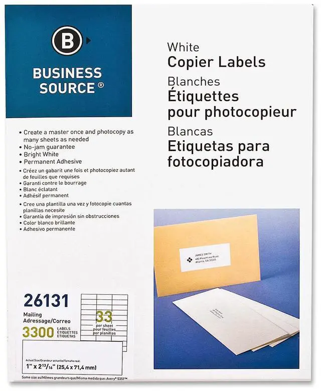 Alt view image 12 of 12 - Business Source Mailing Labels 1"x2-3/4" 3300/PK White 26131