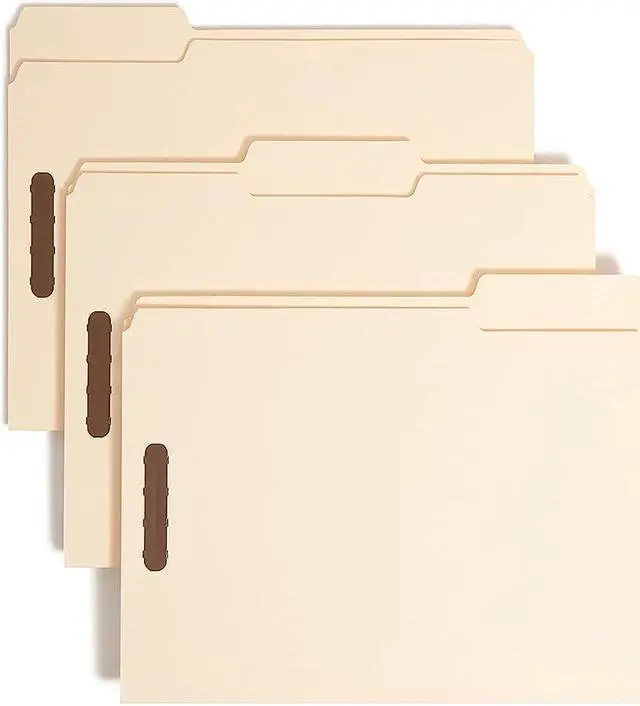 Alt view image 18 of 18 - Smead 1/3 Tab Cut Letter Recycled Fastener Folder - 8 1/2" x 11" - 2 x 2K Fastener(s) - Top Tab Location - Assorted Position Tab Position - Manila - Manila - 10% - 50 / Box