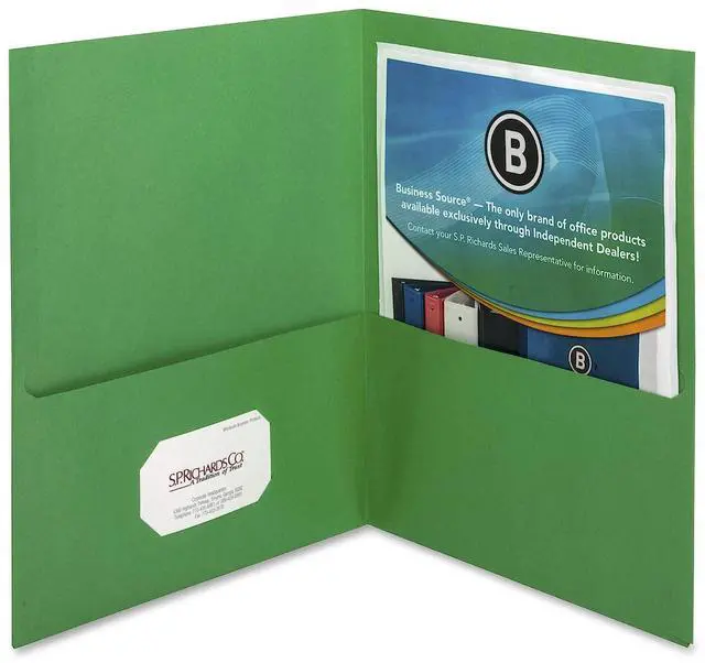 Alt view image 7 of 7 - Business Source 2-Pocket Folders 125 Sht Cap Letter 12"x9" 25/BX GREEN 78493
