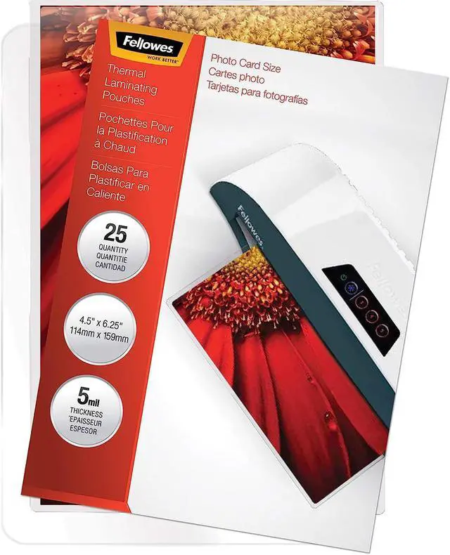 Main image of fellowes 52010 laminating pouches 5mil 4 1/2 x 6 1/4 25/pack