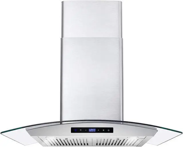 Main image of cosmo cos-668as750 30 in. wall mount range hood with 380 cfm, curved glass, ducted convertible ductless (additional filters needed, not included), 3 speeds, permanent filters in stainless steel