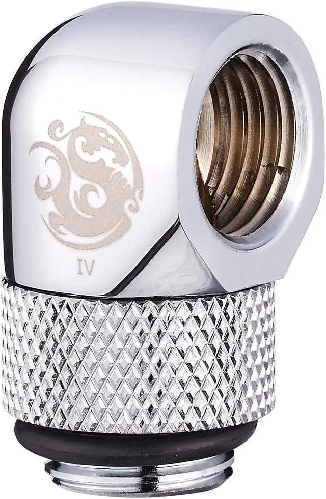 Alt view image 11 of 11 - Bitspower G1/4" Male to Female Extender Fitting, 90? Rotary, Silver Shining