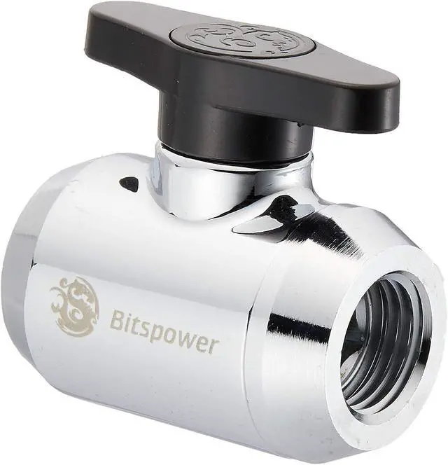 Alt view image 6 of 6 - Bitspower G1/4" Mini Valve with Black Handle, Silver Shining Body