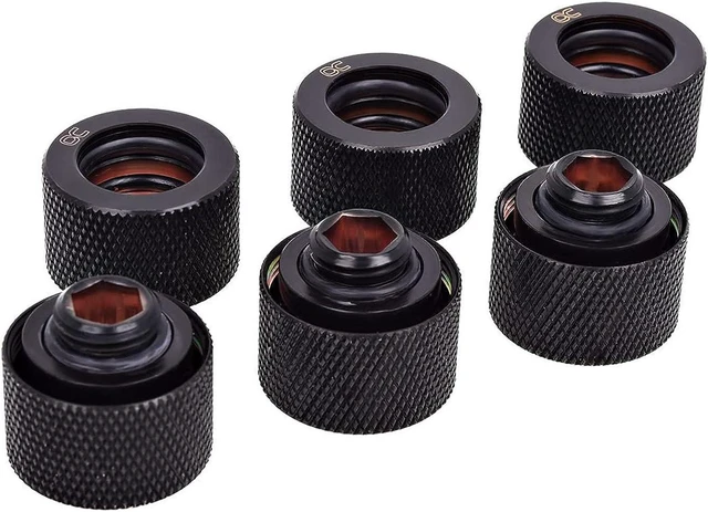 Alt view image 4 of 4 - Alphacool HT G1/4" Compression Fitting for Plexi (Acrylic) / Brass Hard Tubes, 16mm OD, Deep Black, 6-pack