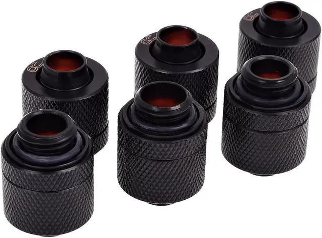 Alt view image 7 of 7 - Alphacool HF G1/4" to 10mm ID, 13mm OD Compression Fitting for Soft Tubing, Deep Black, 6-pack
