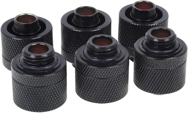 Alt view image 5 of 8 - Alphacool HF G1/4" to 10mm ID, 16mm OD Compression Fitting for Soft Tubing, Deep Black, 6-pack
