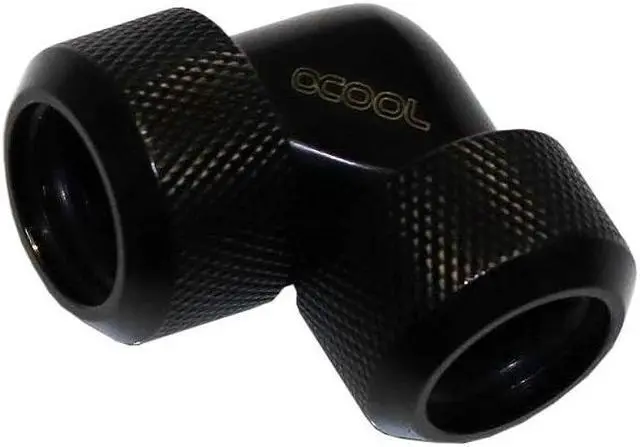 Main image of alphacool 17446 eiszapfen 16mm hardtube compression fitting 90 l-connector for plexi- brass tubes (rigid or hard tubes) - knurled - deep black water cooling fittings