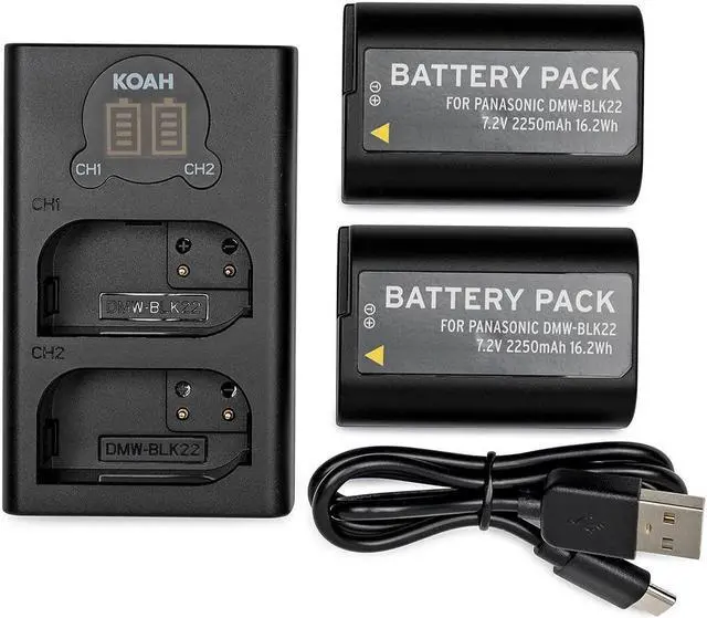 Main image of koah pro dmw-blk22 battery (2-pack) and usb-c led dual charger kit (7.2v, 2250mah)