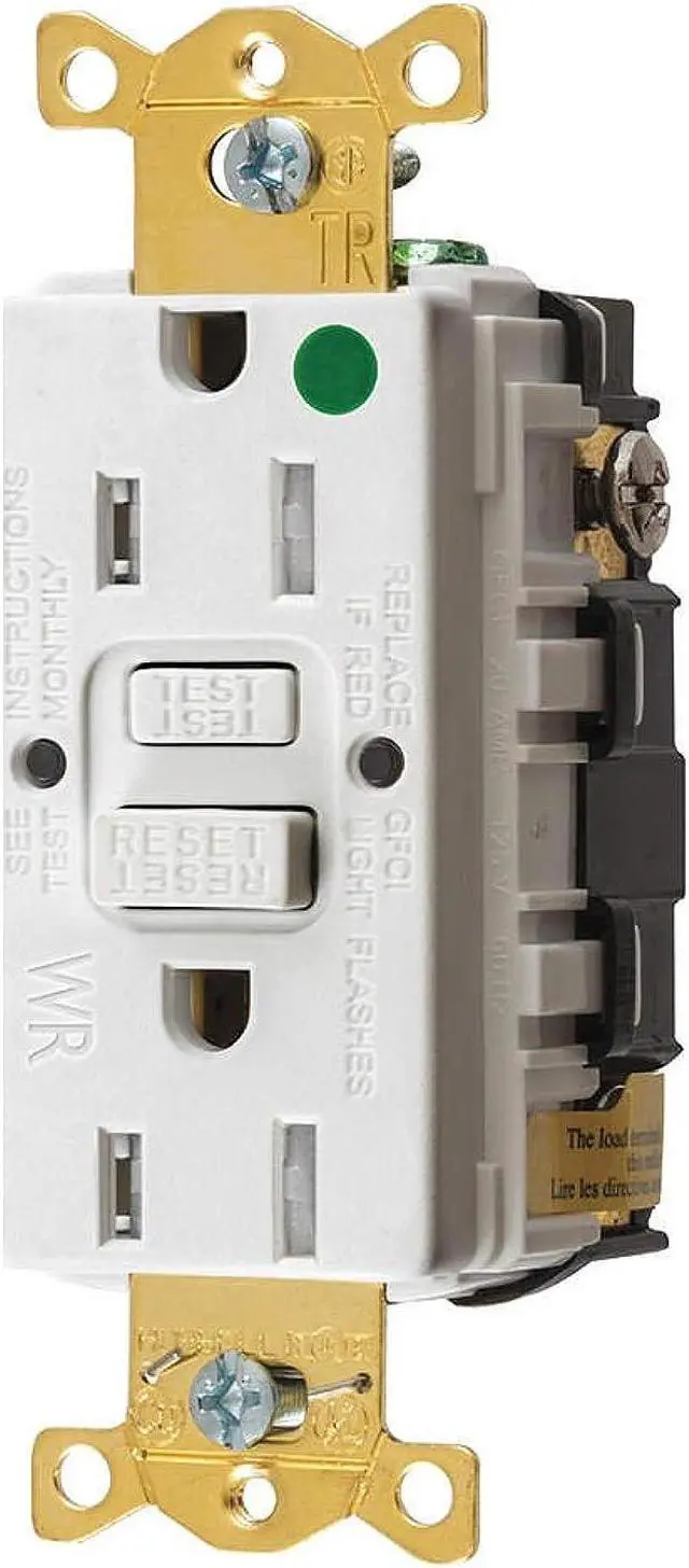 Alt view image 3 of 3 - HUBBELL WIRING DEVICE-KELLEMS GFRTW82W GFCI Receptacle, 15A, 125VAC, 5-15R,