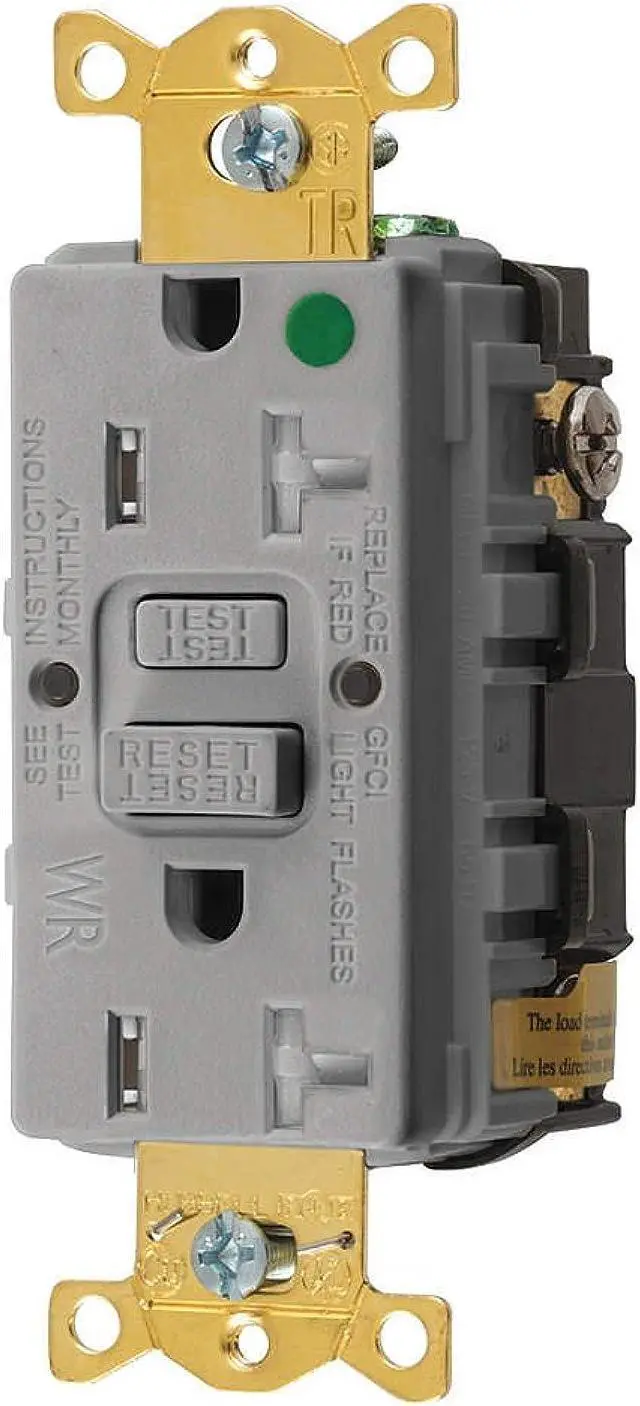 Alt view image 3 of 3 - HUBBELL WIRING DEVICE-KELLEMS GFRTW83GRY GFCI Receptacle, 20A, 125VAC, 5-20R,